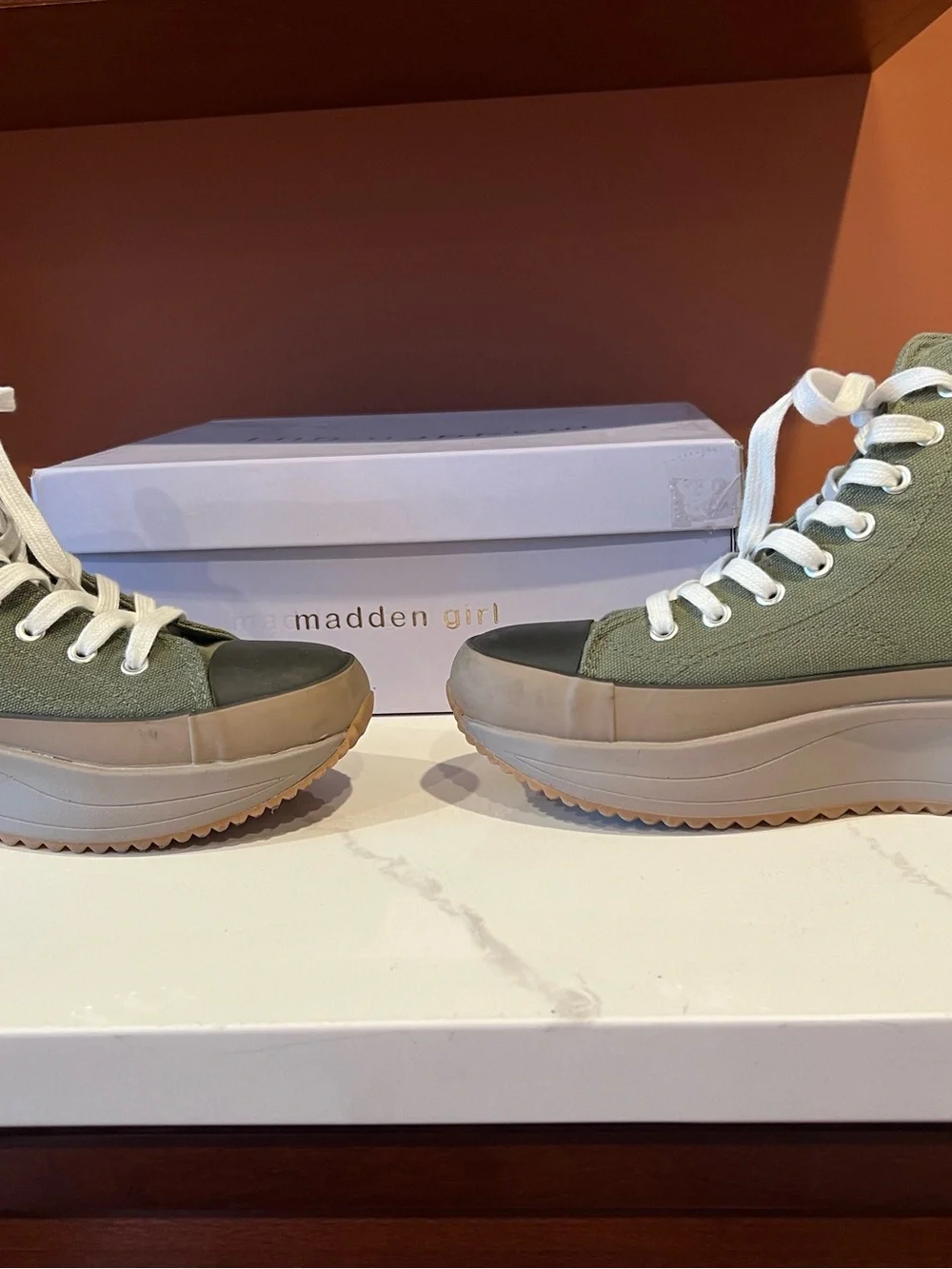 Madden Girl Olive Green High-Top Platform Sneakers